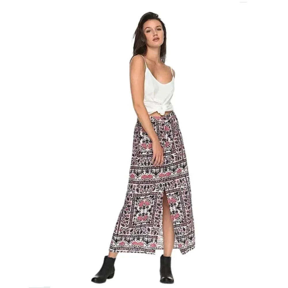 Roxy Skirt Womens Size Small Lost in My Mind Floral Navy & Red Maxi Front Slit